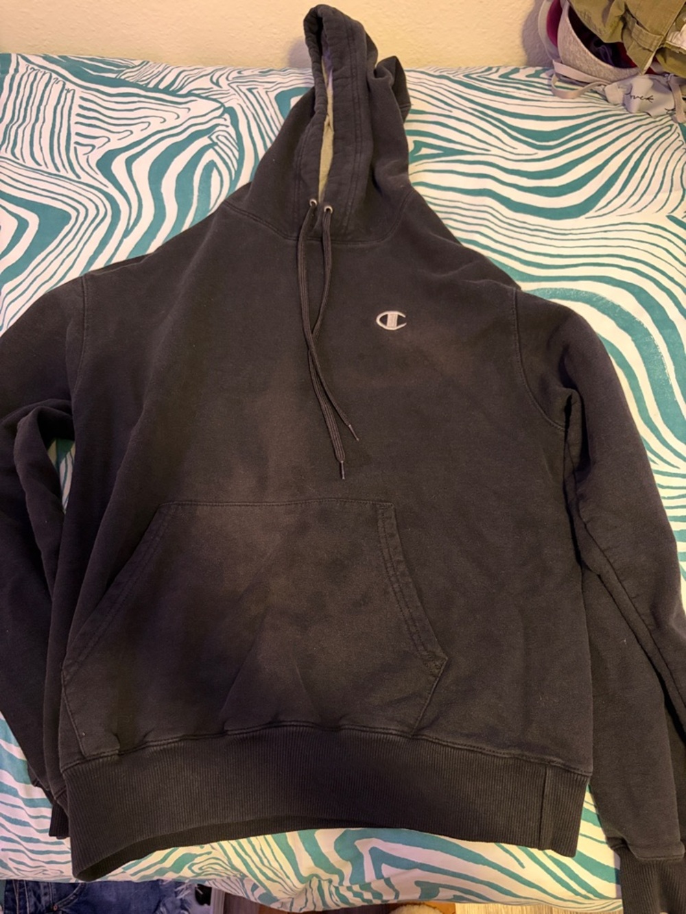 Champion Black Pullover Hoodie with Small Chest Logo